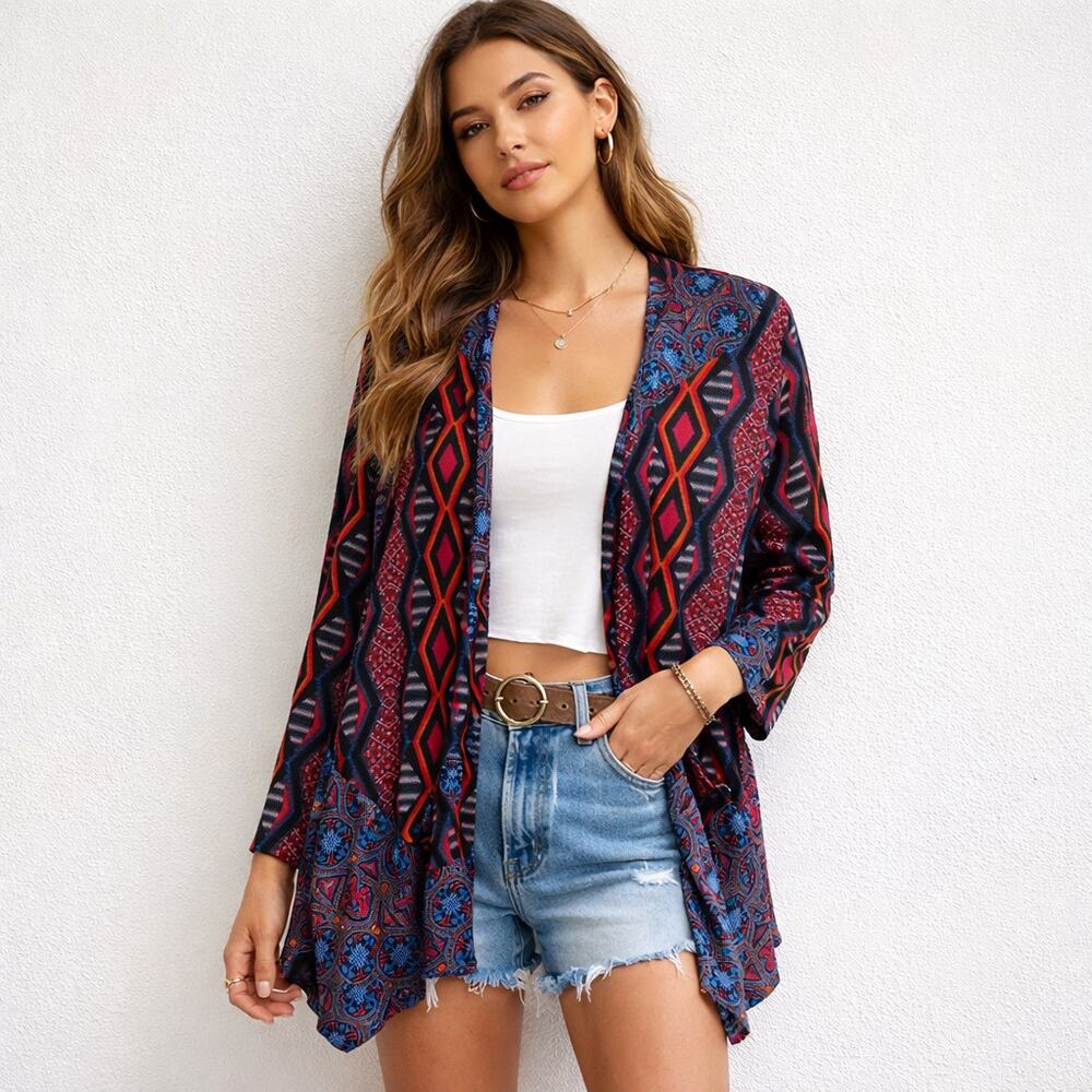 Valerie Stevens Knit Cardigan Women's Size XL Lightweight Pockets Southwestern